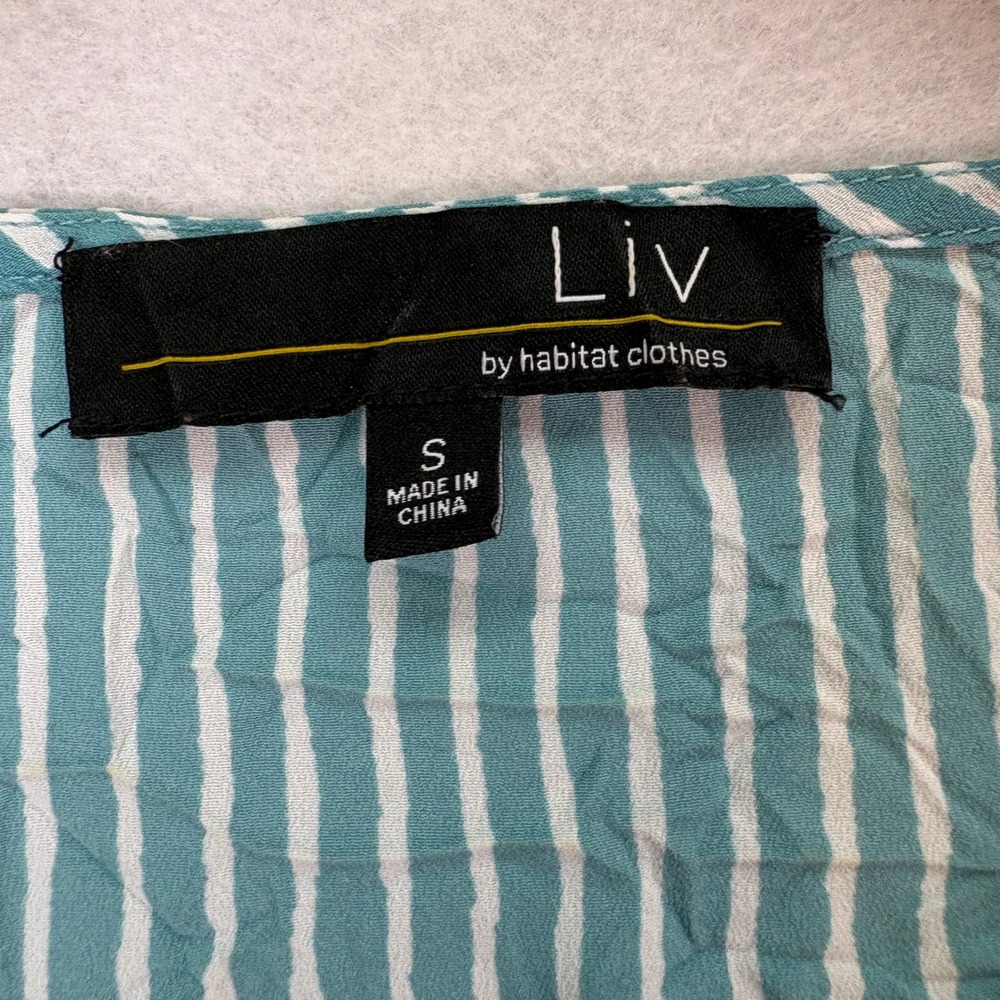 Liv By Habitat Teal Striped Crinkle Asymmetrical‎ Dress Women S Lagenlook Artsy - Picture 5 of 6
